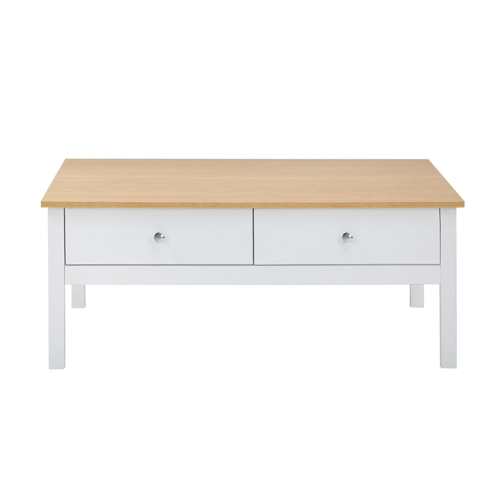 Oikiture Coffee Table Storage Drawers Natural White