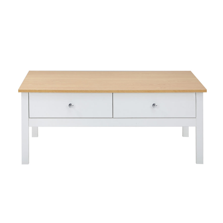 Oikiture Coffee Table Storage Drawers Natural White