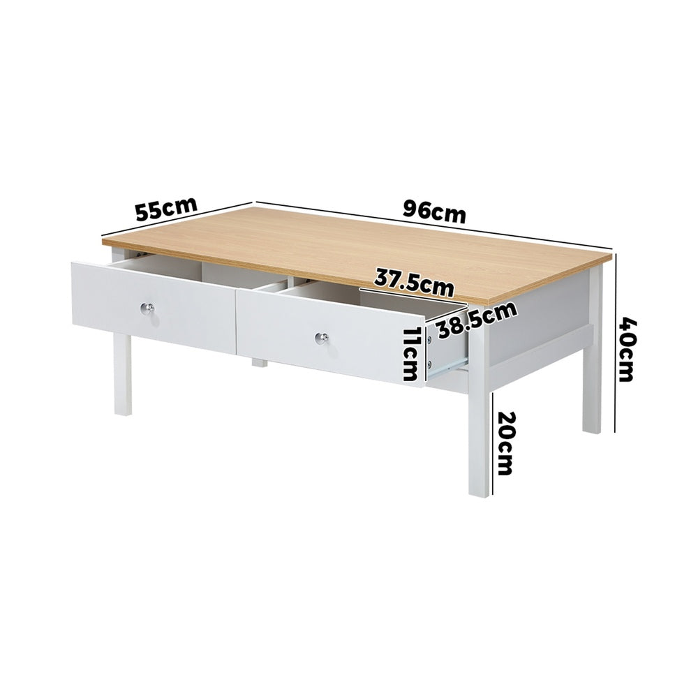 Oikiture Coffee Table Storage Drawers Natural White