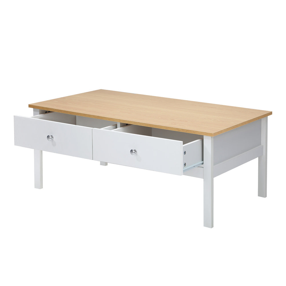 Oikiture Coffee Table Storage Drawers Natural White