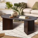 Oikiture Coffee Table Oval Sofa End Table Timber Walnut - Top-Down View