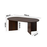 Oikiture Coffee Table Oval Sofa End Table Timber Walnut - Front View