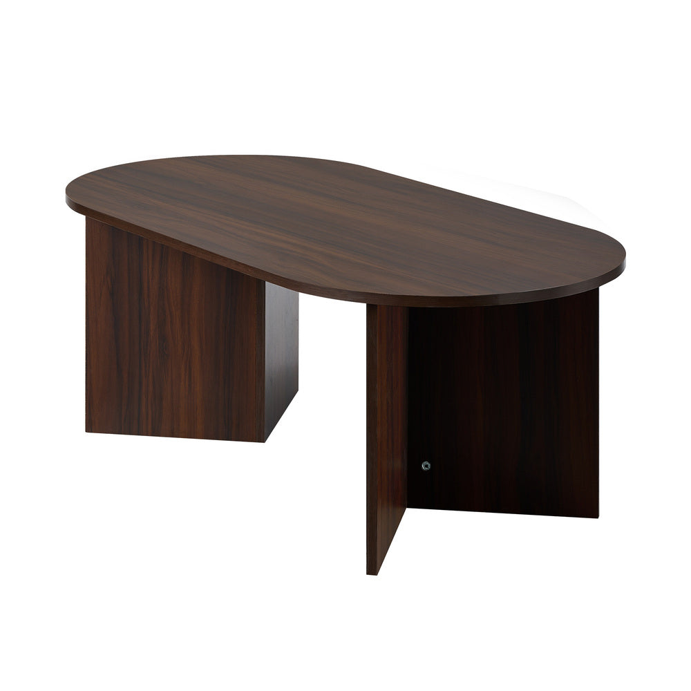 Oikiture Coffee Table Oval Sofa End Table Timber Walnut