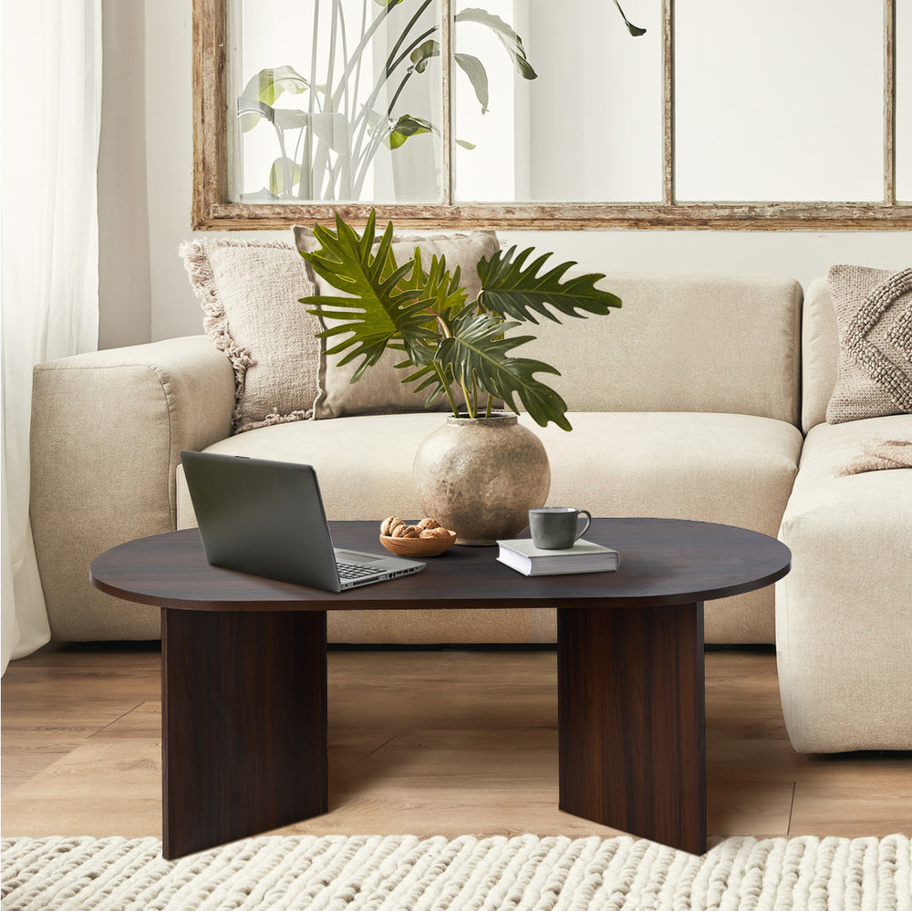 Oikiture Coffee Table Oval Sofa End Table Timber Walnut