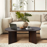 Oikiture Coffee Table Oval Sofa End Table Timber Walnut - Rear View