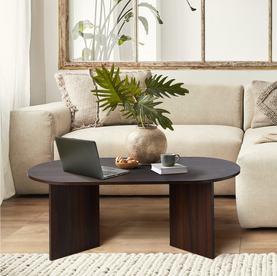 Oikiture Coffee Table Oval Sofa End Table Timber Walnut
