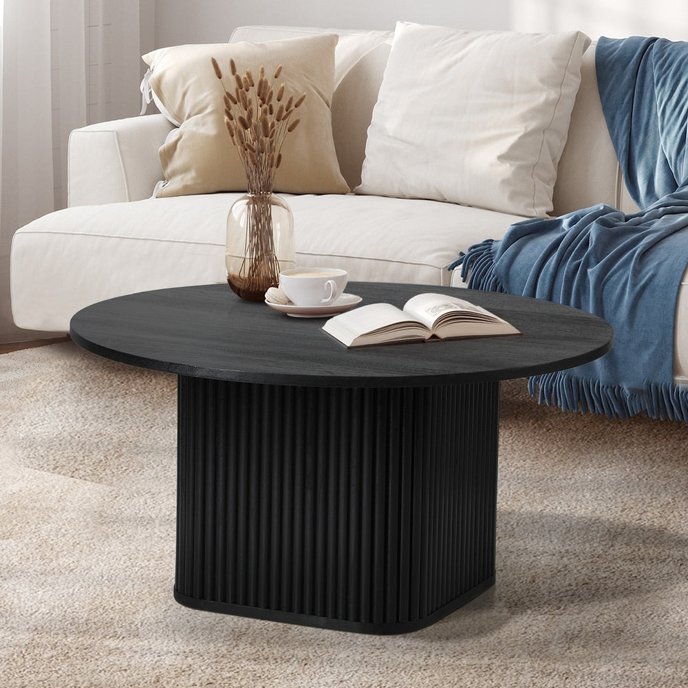 Oikiture Coffee Table Round Wooden Black