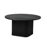 Oikiture Coffee Table Round Wooden Black - Low Angle