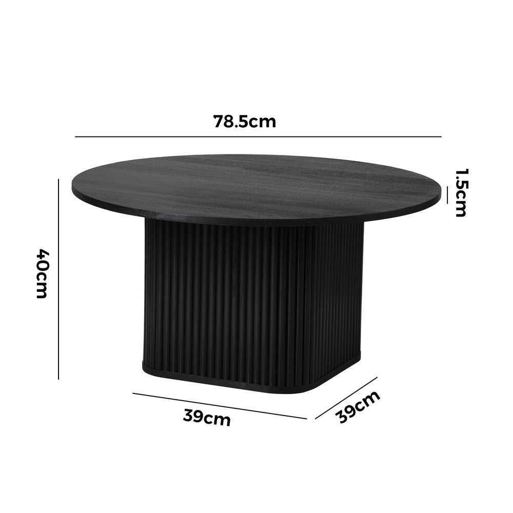 Oikiture Coffee Table Round Wooden Black