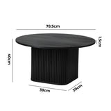 Oikiture Coffee Table Round Wooden Black - Rear View