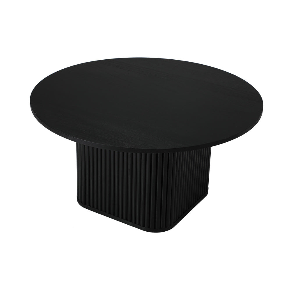 Oikiture Coffee Table Round Wooden Black