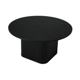 Oikiture Coffee Table Round Wooden Black - Side View