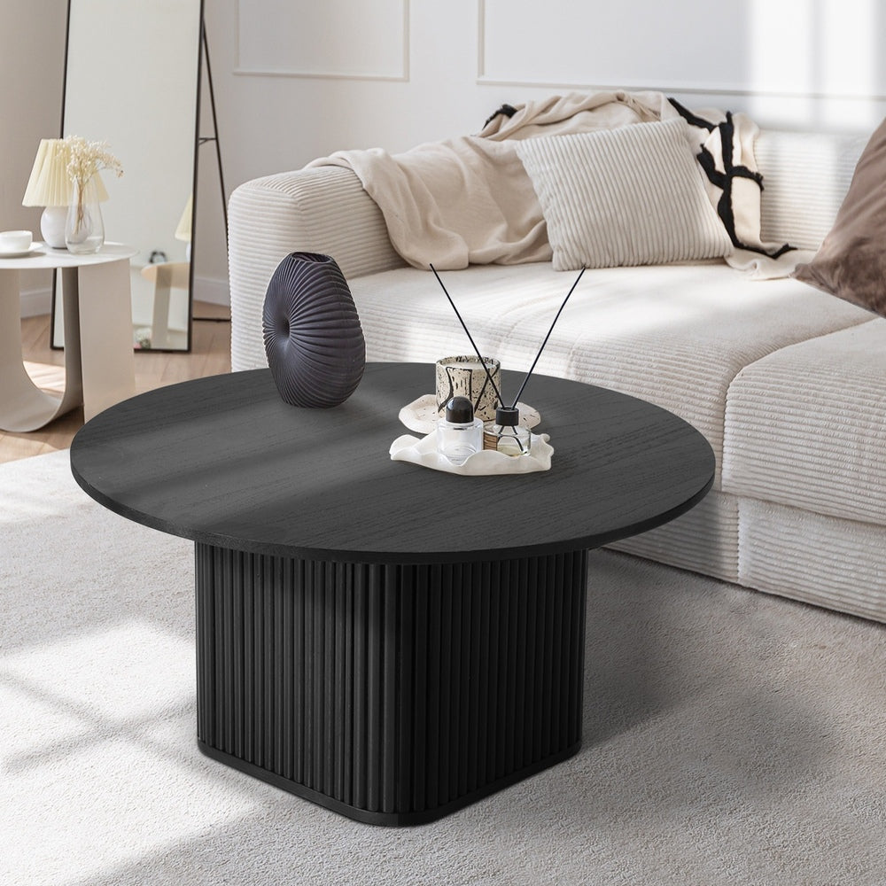 Oikiture Coffee Table Round Wooden Black