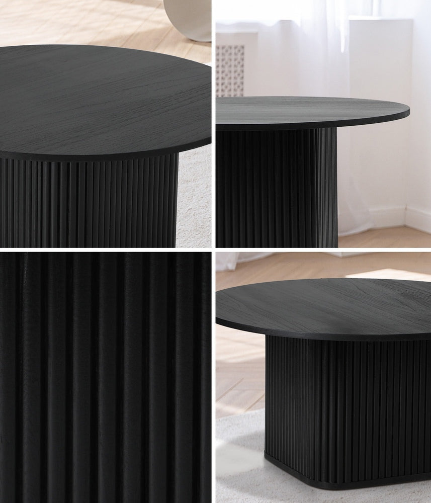 Oikiture Coffee Table Round Wooden Black
