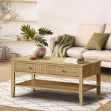 Oikiture Coffee Table with Storage Drawers Open Shelving Natural - Rear View