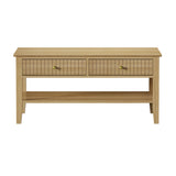 Oikiture Coffee Table with Storage Drawers Open Shelving Natural - Front View