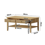 Oikiture Coffee Table with Storage Drawers Open Shelving Natural - Close-Up Angle