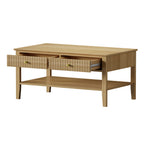 Oikiture Coffee Table with Storage Drawers Open Shelving Natural