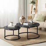 Oikiture Set of 2 Nesting Coffee Table Round Marble Black - Front View