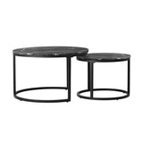 Oikiture Set of 2 Nesting Coffee Table Round Marble Black