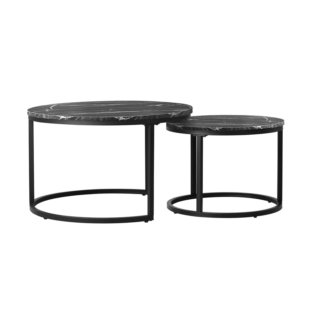 Oikiture Set of 2 Nesting Coffee Table Round Marble Black