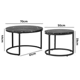 Oikiture Set of 2 Nesting Coffee Table Round Marble Black - Side View