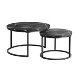 Oikiture Set of 2 Nesting Coffee Table Round Marble Black - Close-Up Angle
