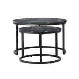 Oikiture Set of 2 Nesting Coffee Table Round Marble Black