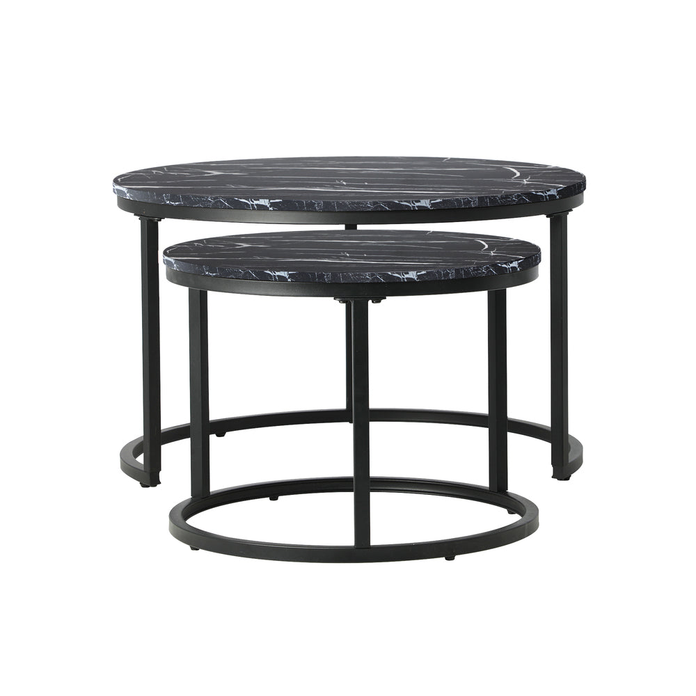Oikiture Set of 2 Nesting Coffee Table Round Marble Black