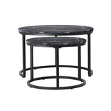 Oikiture Set of 2 Nesting Coffee Table Round Marble Black - Rear View