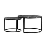 Oikiture Set of 2 Nesting Coffee Table Round Marble Black