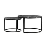 Oikiture Set of 2 Nesting Coffee Table Round Marble Black - Top-Down View