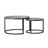 Oikiture Set of 2 Nesting Coffee Table Round Marble-like Grey & Black