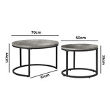 Oikiture Set of 2 Nesting Coffee Table Round Marble-like Grey & Black - Rear View