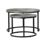 Oikiture Set of 2 Nesting Coffee Table Round Marble-like Grey & Black