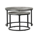Oikiture Set of 2 Nesting Coffee Table Round Marble-like Grey & Black - Front View