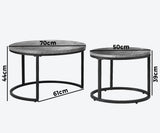 Oikiture Set of 2 Nesting Coffee Table Round Marble-like Grey & Black