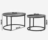 Oikiture Set of 2 Nesting Coffee Table Round Marble-like Grey & Black - Side View