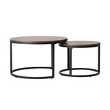 Oikiture Set of 2 Nesting Coffee Table Round Walnut&Black - 45-Degree Angle