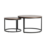 Oikiture Set of 2 Nesting Coffee Table Round Walnut&Black - Front View