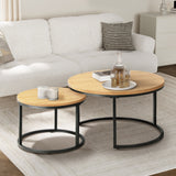 Oikiture Set of 2 Nesting Coffee Table Round Natural - Close-Up Angle