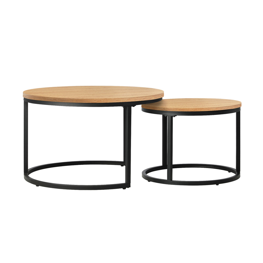 Oikiture Set of 2 Nesting Coffee Table Round Natural