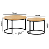 Oikiture Set of 2 Nesting Coffee Table Round Natural