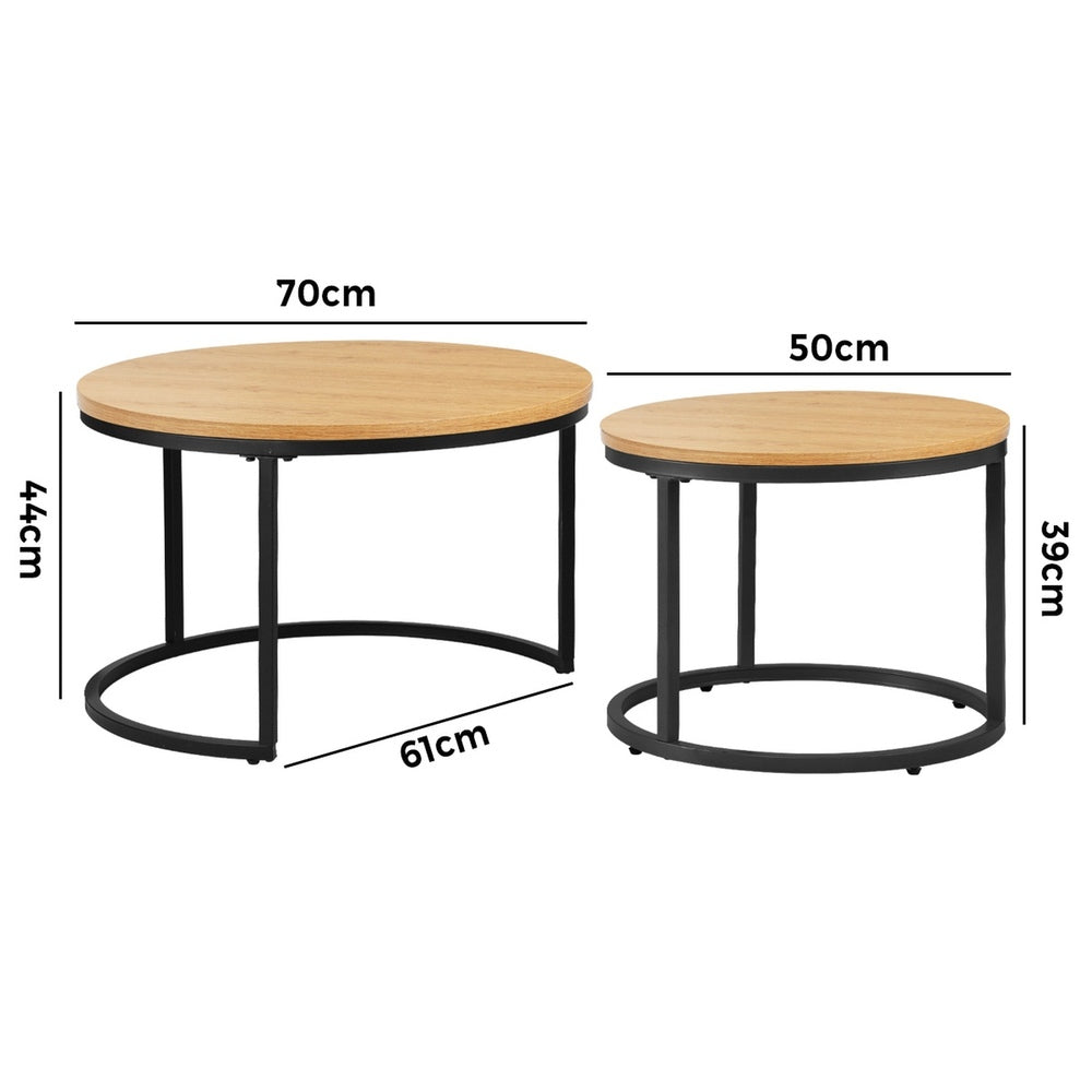Oikiture Set of 2 Nesting Coffee Table Round Natural