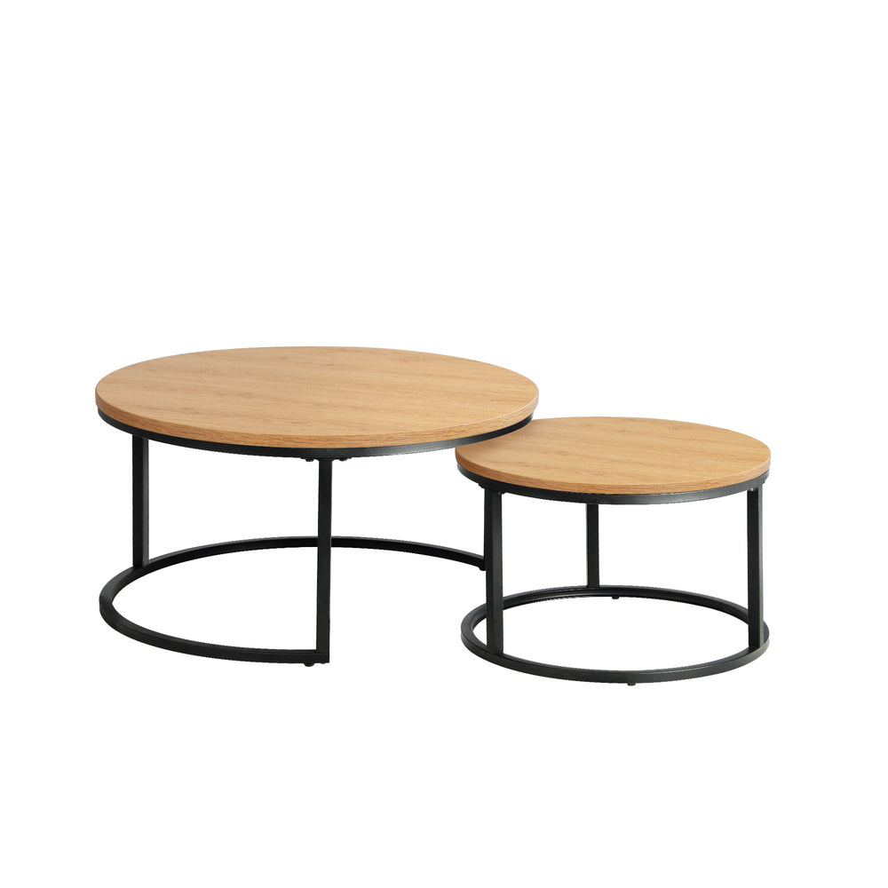 Oikiture Set of 2 Nesting Coffee Table Round Natural
