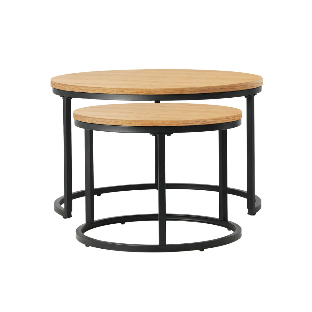 Oikiture Set of 2 Nesting Coffee Table Round Natural