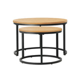 Oikiture Set of 2 Nesting Coffee Table Round Natural - Rear View