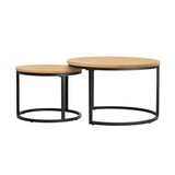 Oikiture Set of 2 Nesting Coffee Table Round Natural