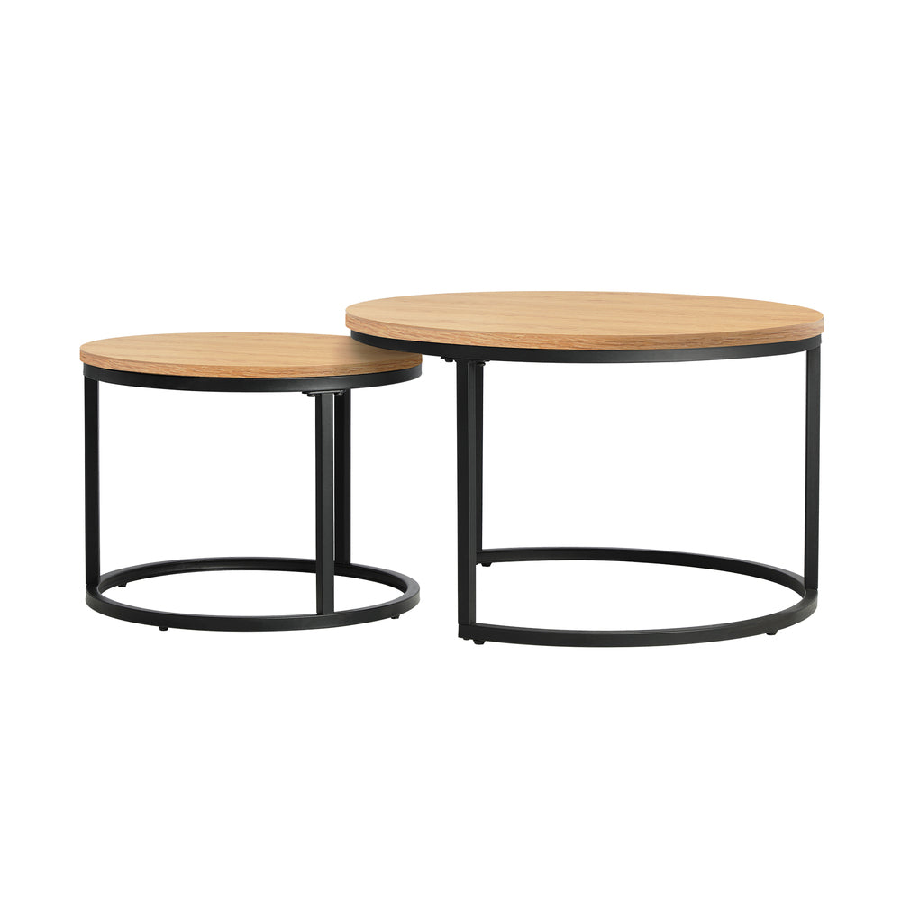 Oikiture Set of 2 Nesting Coffee Table Round Natural