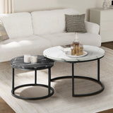 Oikiture Set of 2 Coffee Table Round Nesting White & Black - Close-Up Angle